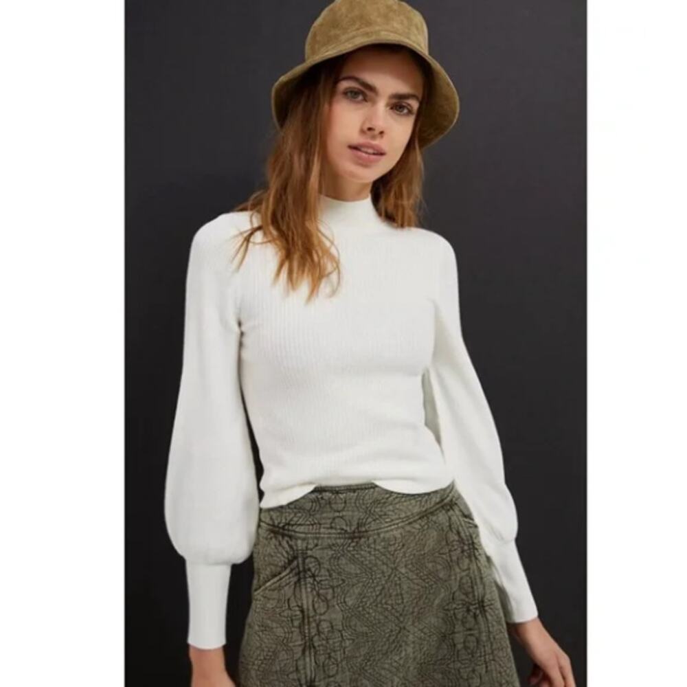 Anthropologie Maeve Mock Neck Balloon Long Sleeved Ivory Sweater XS